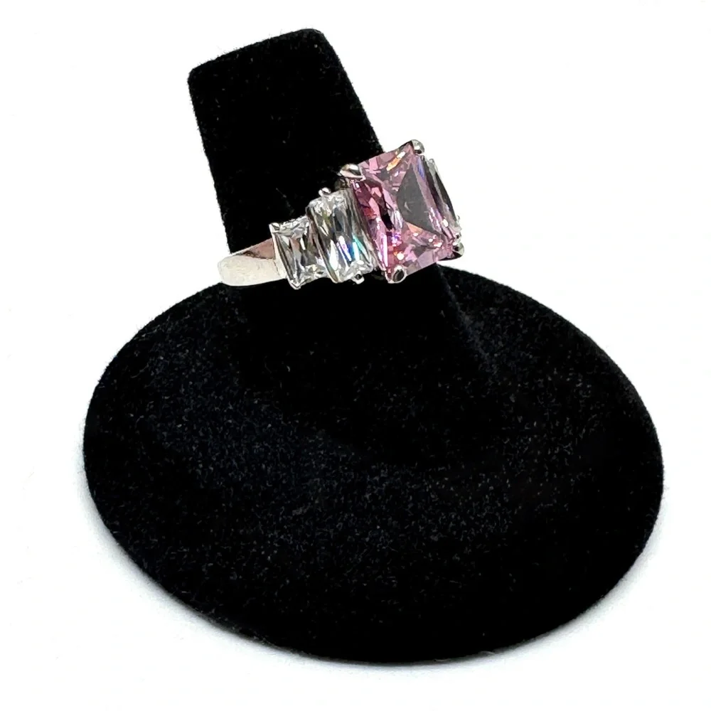 Sterling Silver Pink CZ Cocktail Ring Size 7